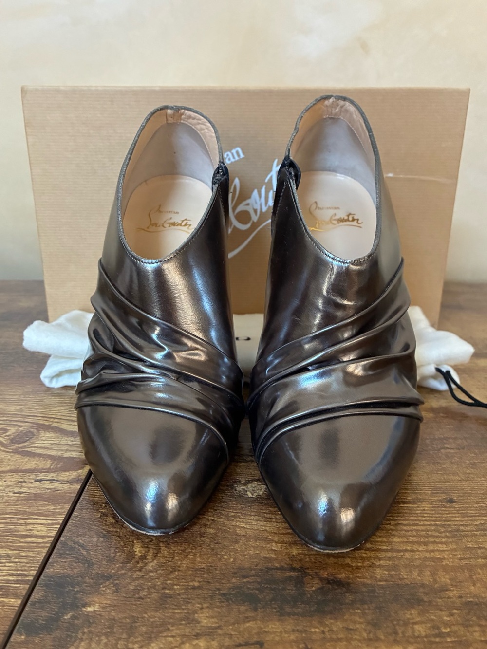 Christian Louboutin Metallic Ankle Bootie 4 1/2”  Heels – semi Pointed Toe